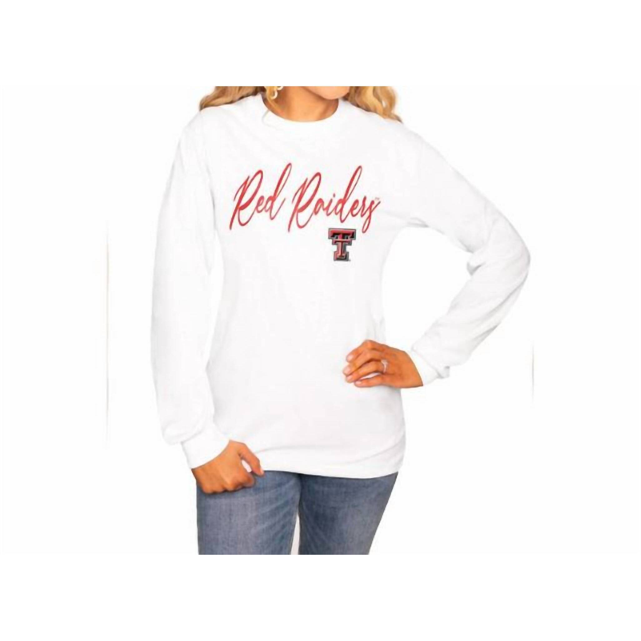 New Gameday Couture Texas Tech University Long Sleeve Crew Tee In White